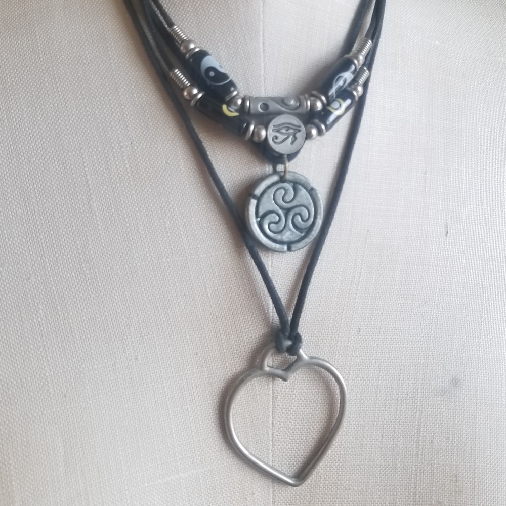 1990s Yin Yang Eye of Horus Heart Necklace Stack